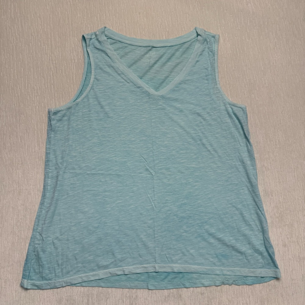 J. Jill Sun Bleached Slub Tank Womens 2X Teal Blue Cotton V-Neck High Low Hem